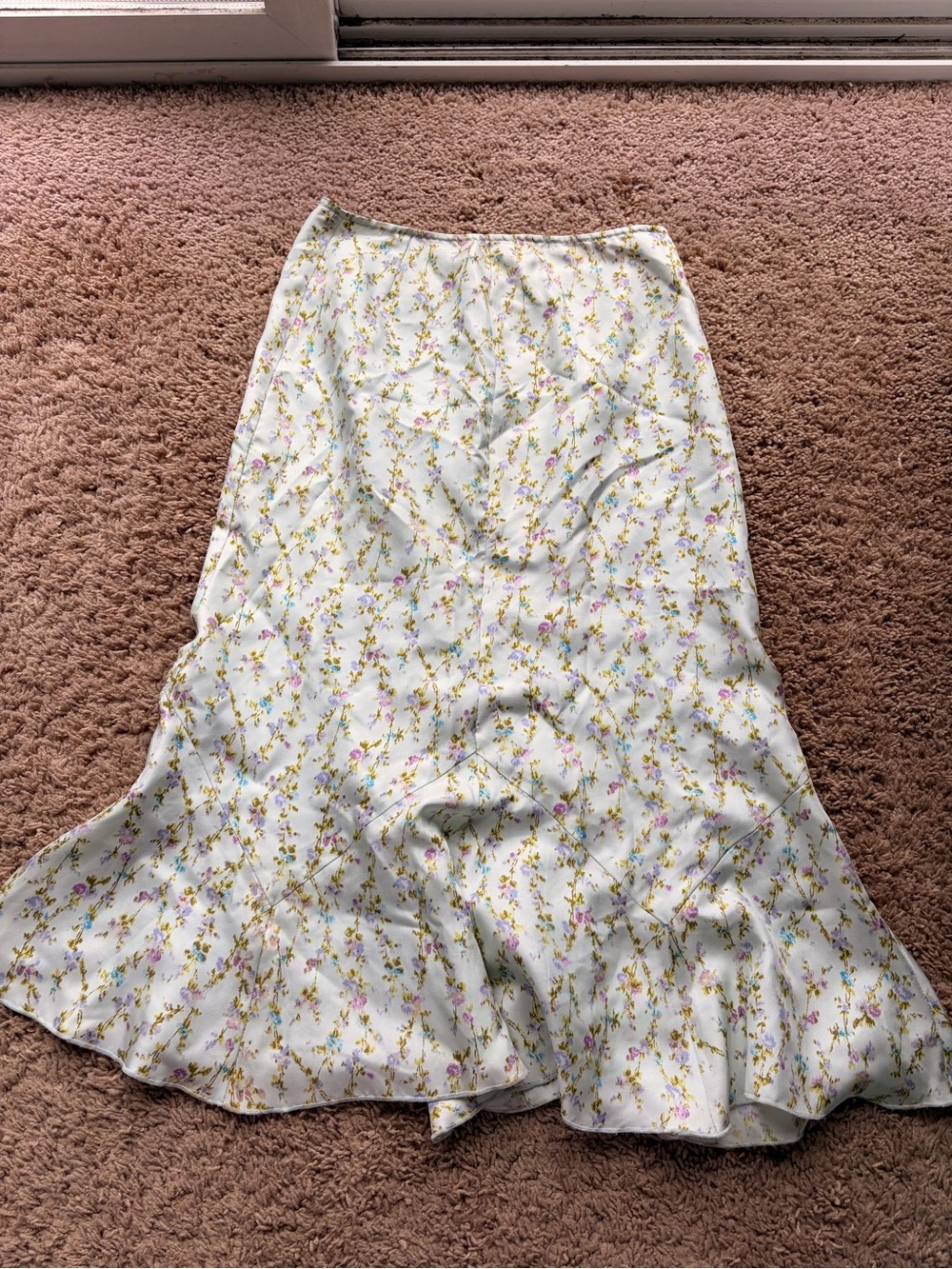 White Midi Skirt with Delicate Pastel Floral Print